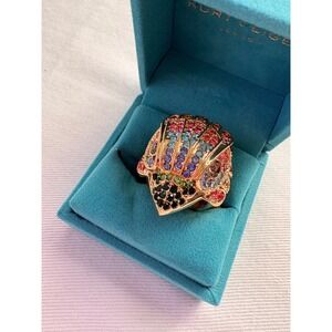 Kurt Geiger London Multicolor Crystal Shell Cocktail Ring Gold Tone Size 7 NEW